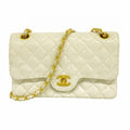 Chanel Shoulder Bag Quilted Lambskin White Gold