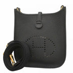 Hermes Shoulder Bag Evelyne TPM Taurillon Clemence Black Gold