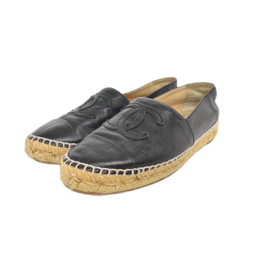 Chanel CC Logo Espadrille Slip Ons 37 Black