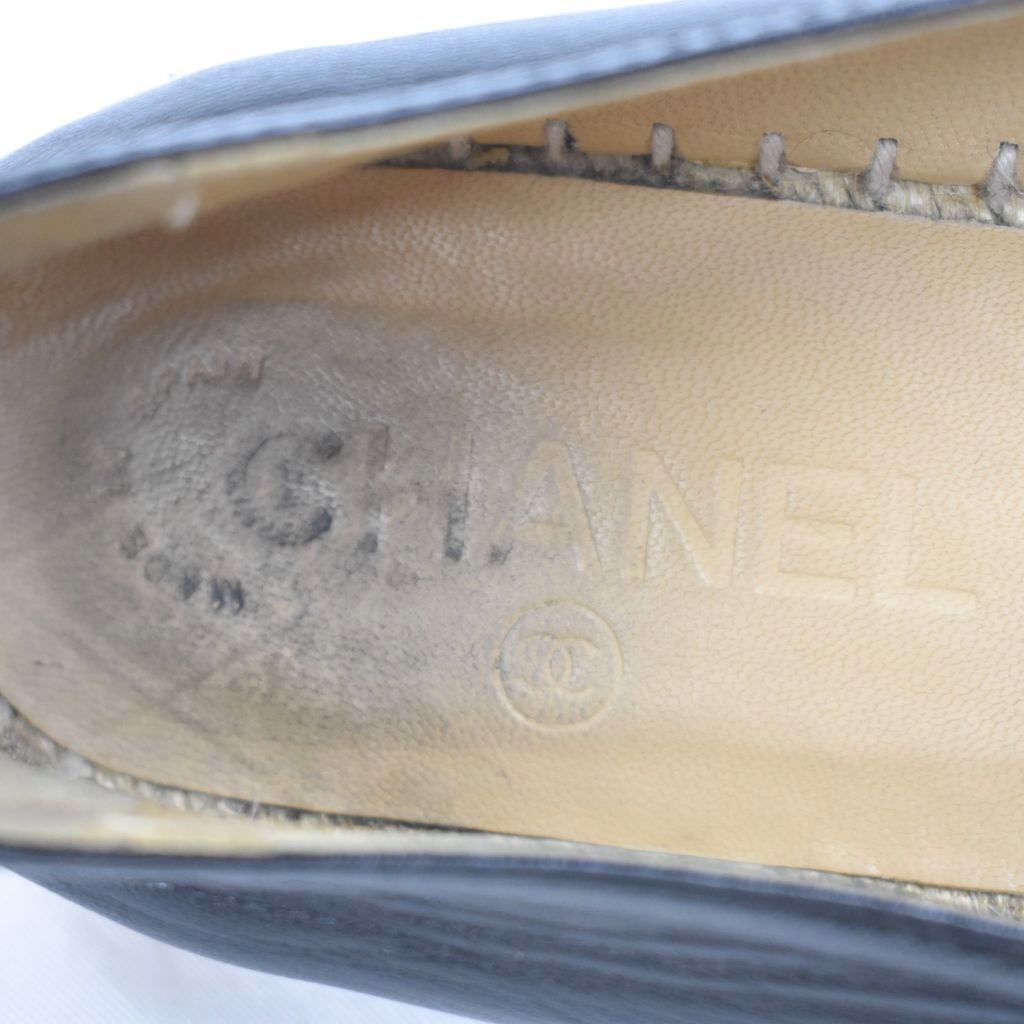 Chanel CC Logo Espadrille Slip Ons 37 Black — view 6