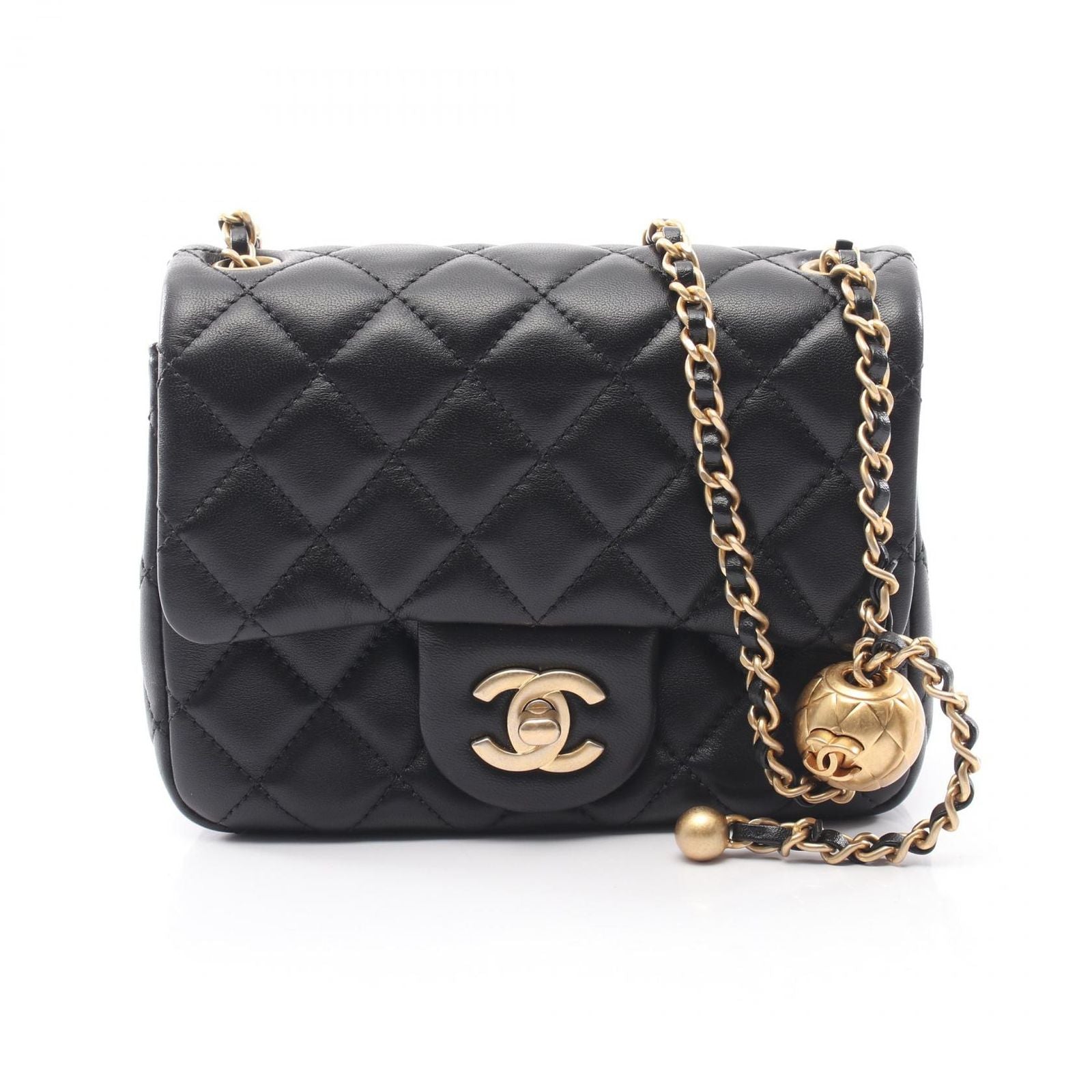 Chanel Shoulder Bag Mini Quilted Black Lambskin Chain
