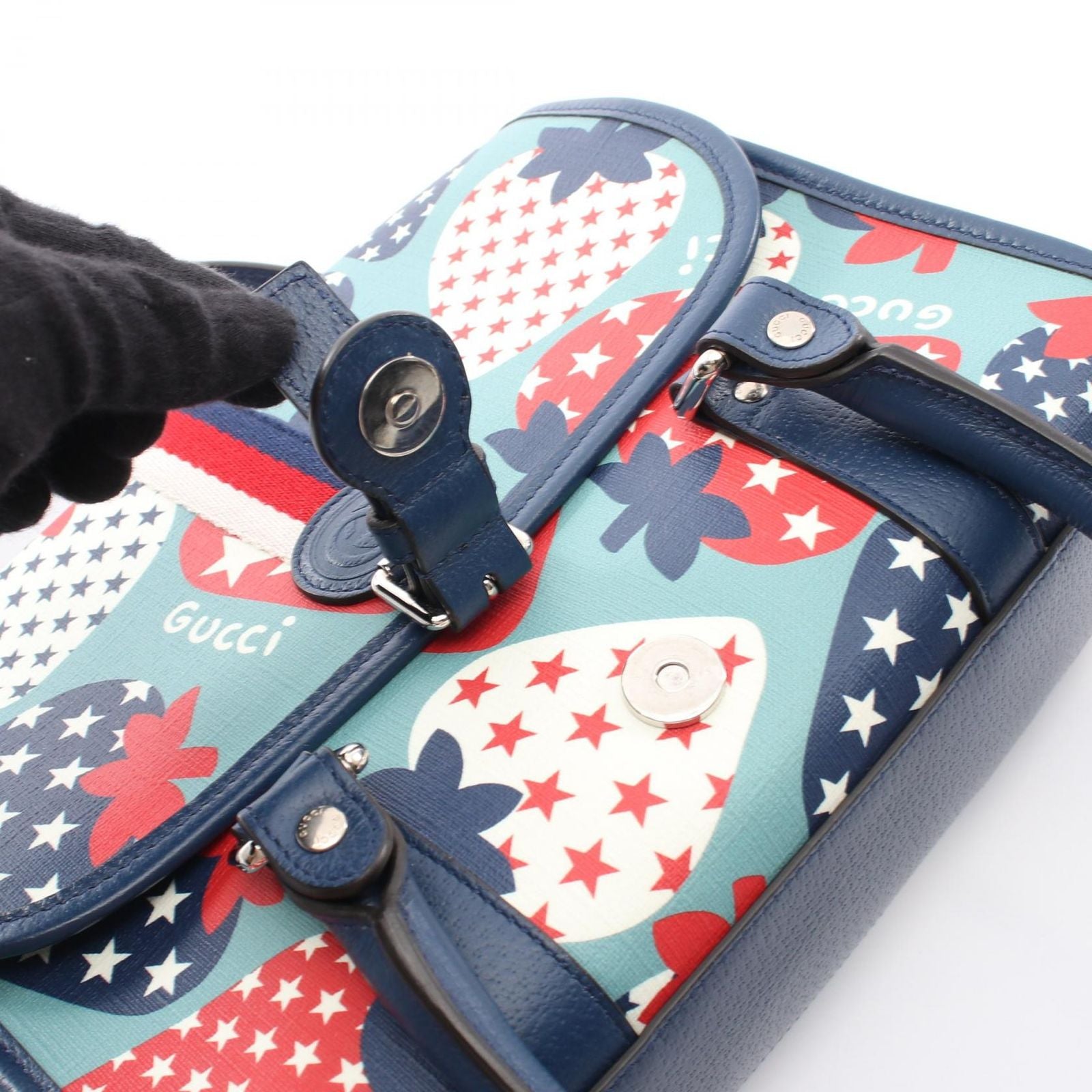 Gucci Handbag Children's Strawberry Kids Blue Red Canvas Leather — view 9