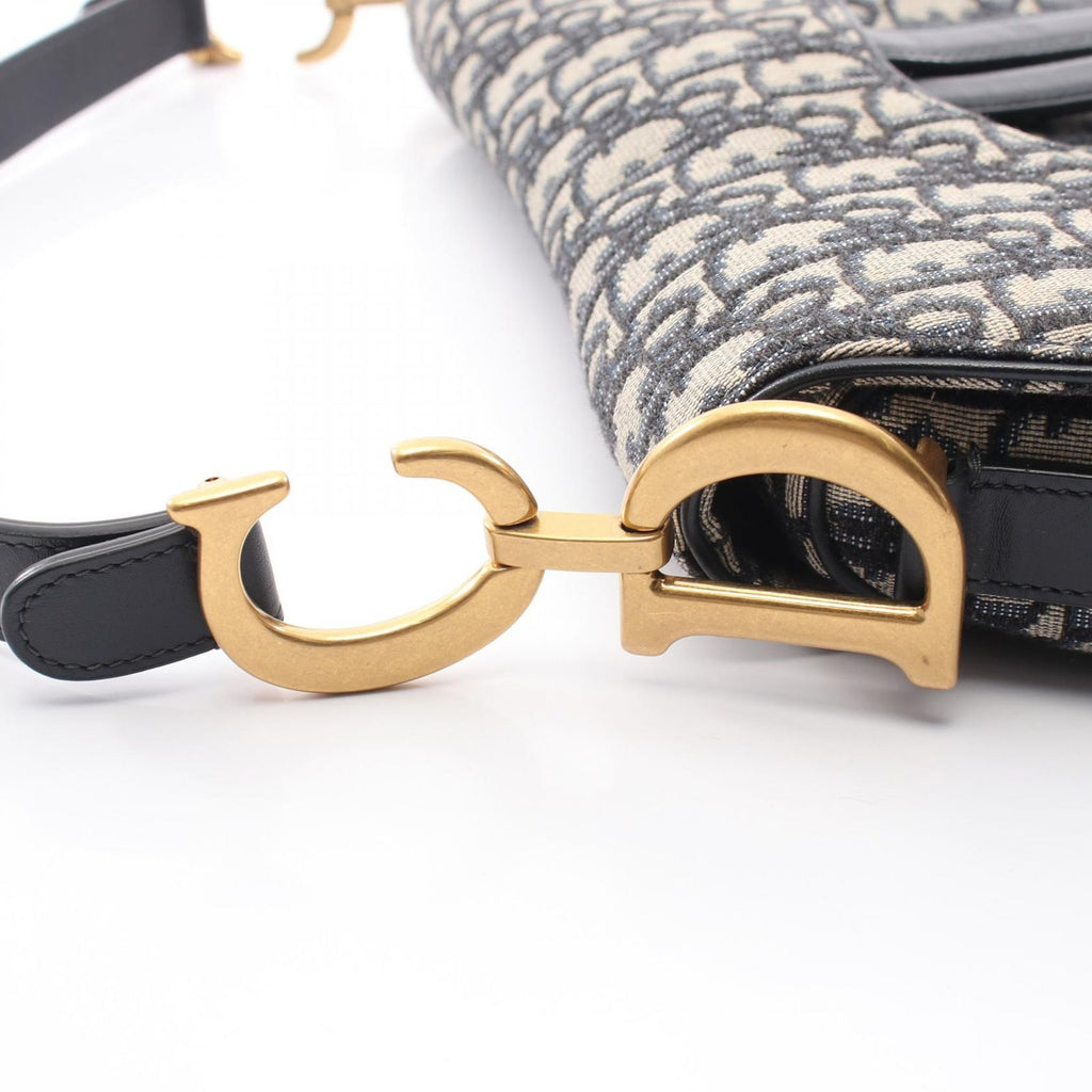 Dior Saddle Bag Oblique Jacquard Navy Canvas Leather — view 6