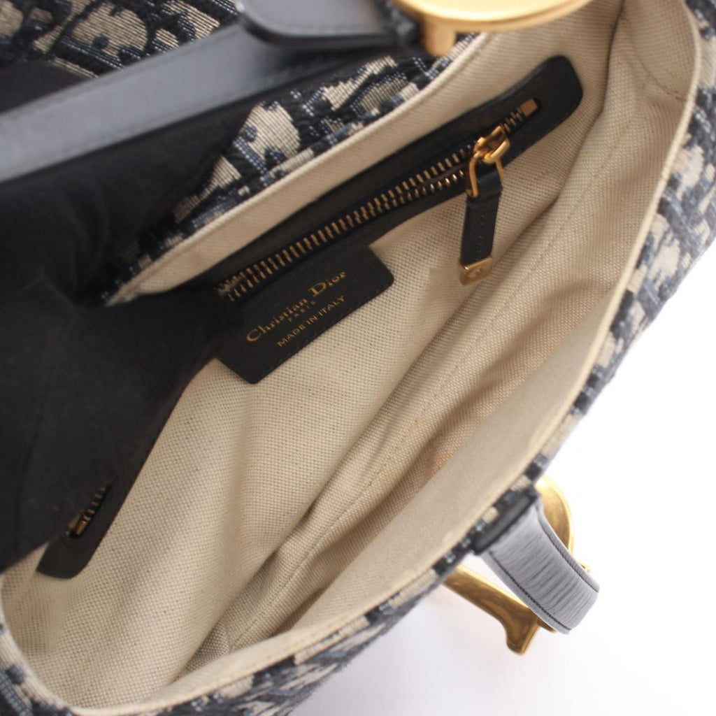 Dior Saddle Bag Oblique Jacquard Navy Canvas Leather — view 3