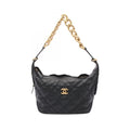 Chanel Shoulder Bag Quilted Hobo Black Lambskin