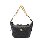 Chanel Shoulder Bag Quilted Hobo Black Lambskin