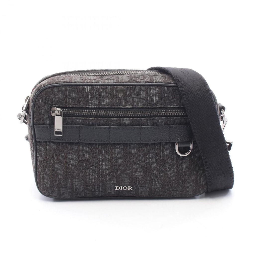 Dior Shoulder Bag Safari Oblique Black Gray Canvas Leather