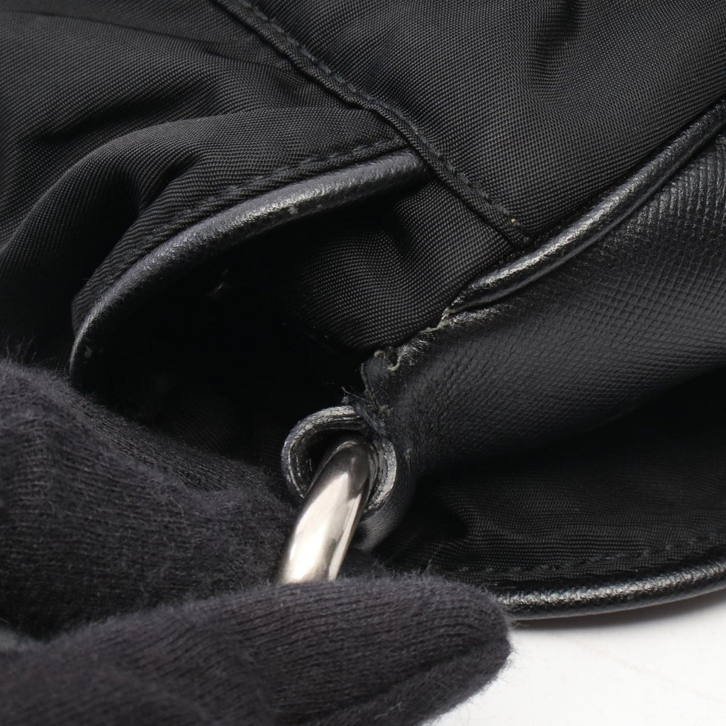 Prada Shoulder Bag Vela Vintage Black Nylon Saffiano Leather Triangle Logo — view 8