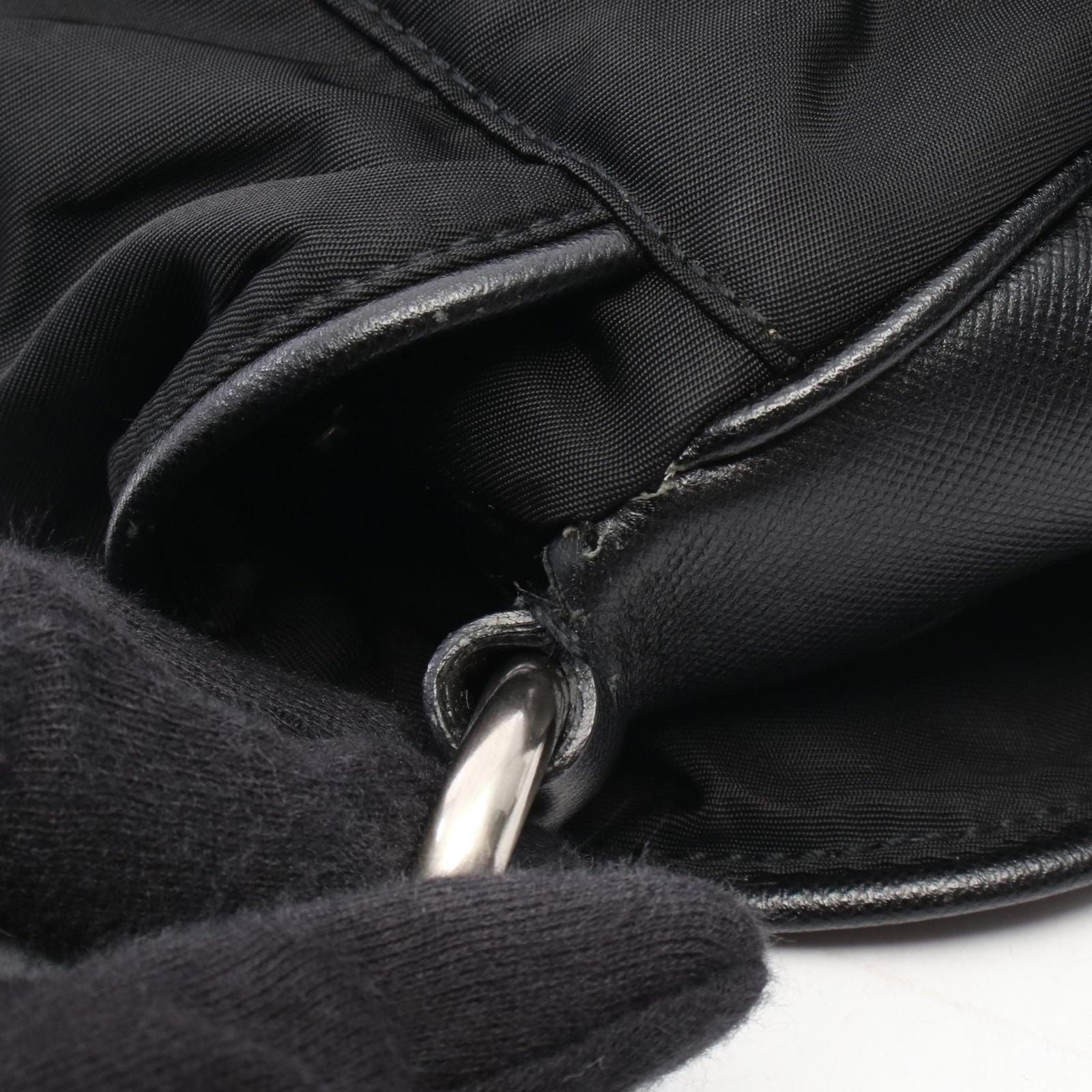 Prada Shoulder Bag Vela Vintage Black Nylon Saffiano Leather Triangle Logo — view 8