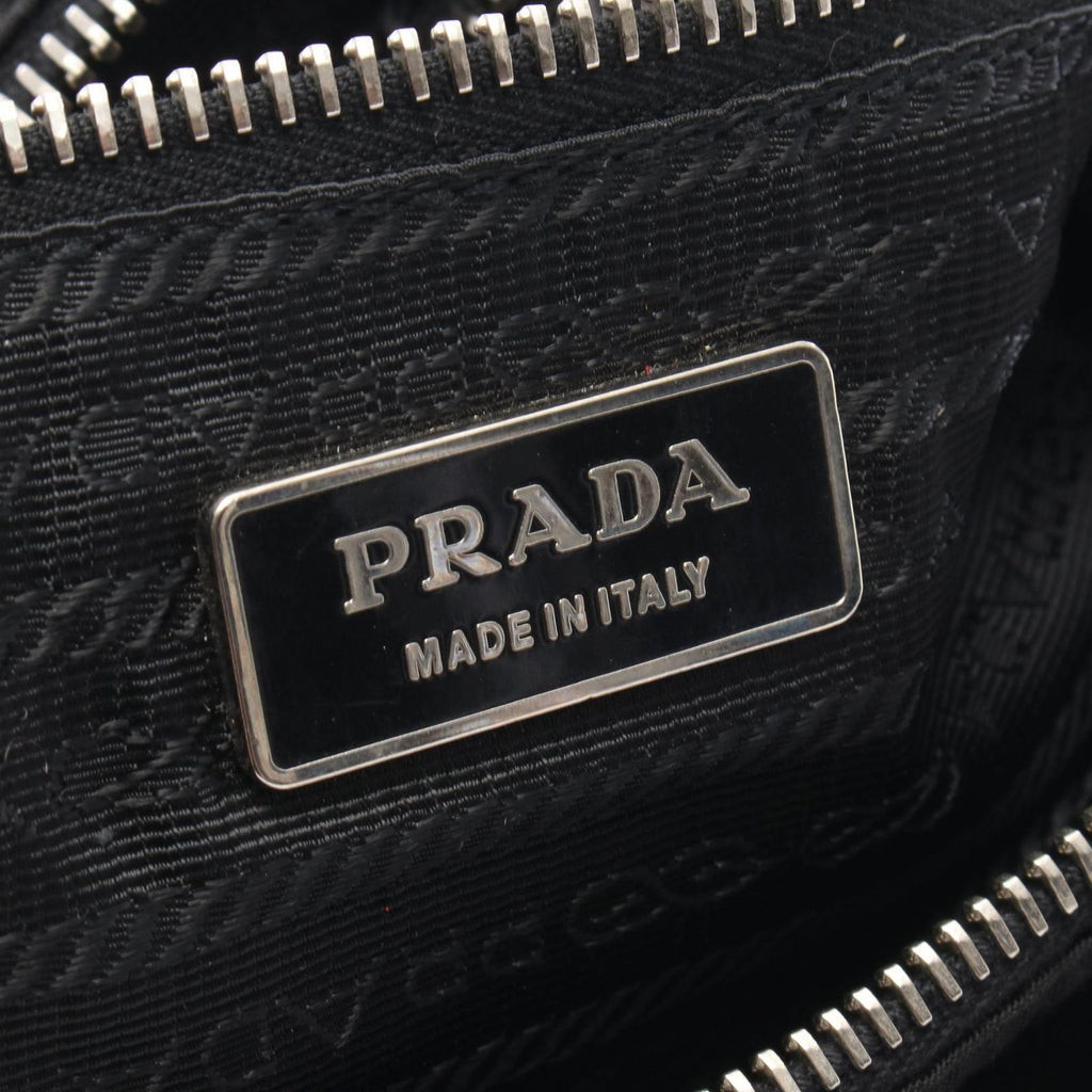 Prada Shoulder Bag Vela Vintage Black Nylon Saffiano Leather Triangle Logo — view 4