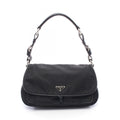 Prada Shoulder Bag Vela Vintage Black Nylon Saffiano Leather Triangle Logo