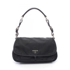Prada Shoulder Bag Vela Vintage Black Nylon Saffiano Leather Triangle Logo