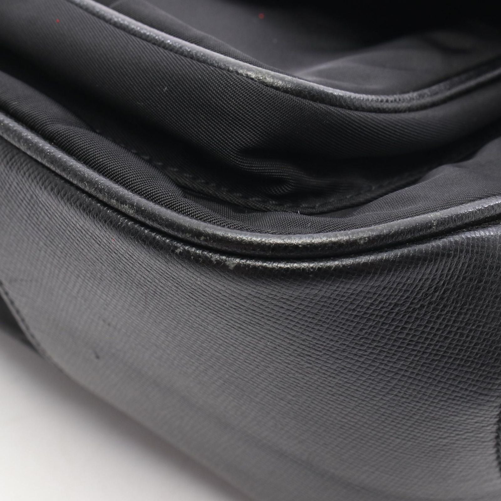Prada Shoulder Bag Vela Vintage Black Nylon Saffiano Leather Triangle Logo — view 6