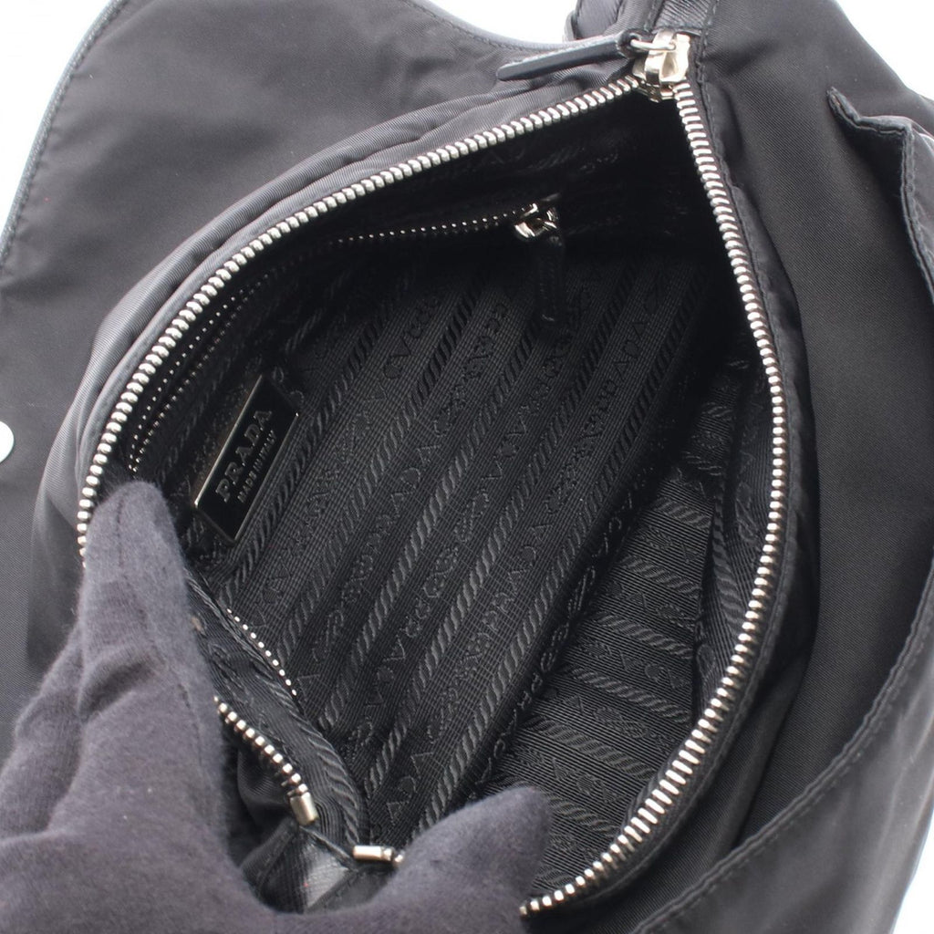 Prada Shoulder Bag Vela Vintage Black Nylon Saffiano Leather Triangle Logo — view 3