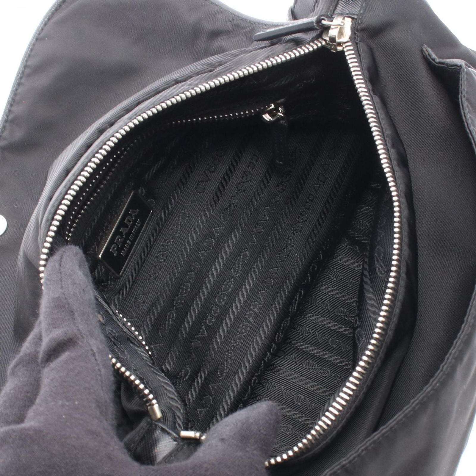 Prada Shoulder Bag Vela Vintage Black Nylon Saffiano Leather Triangle Logo — view 3