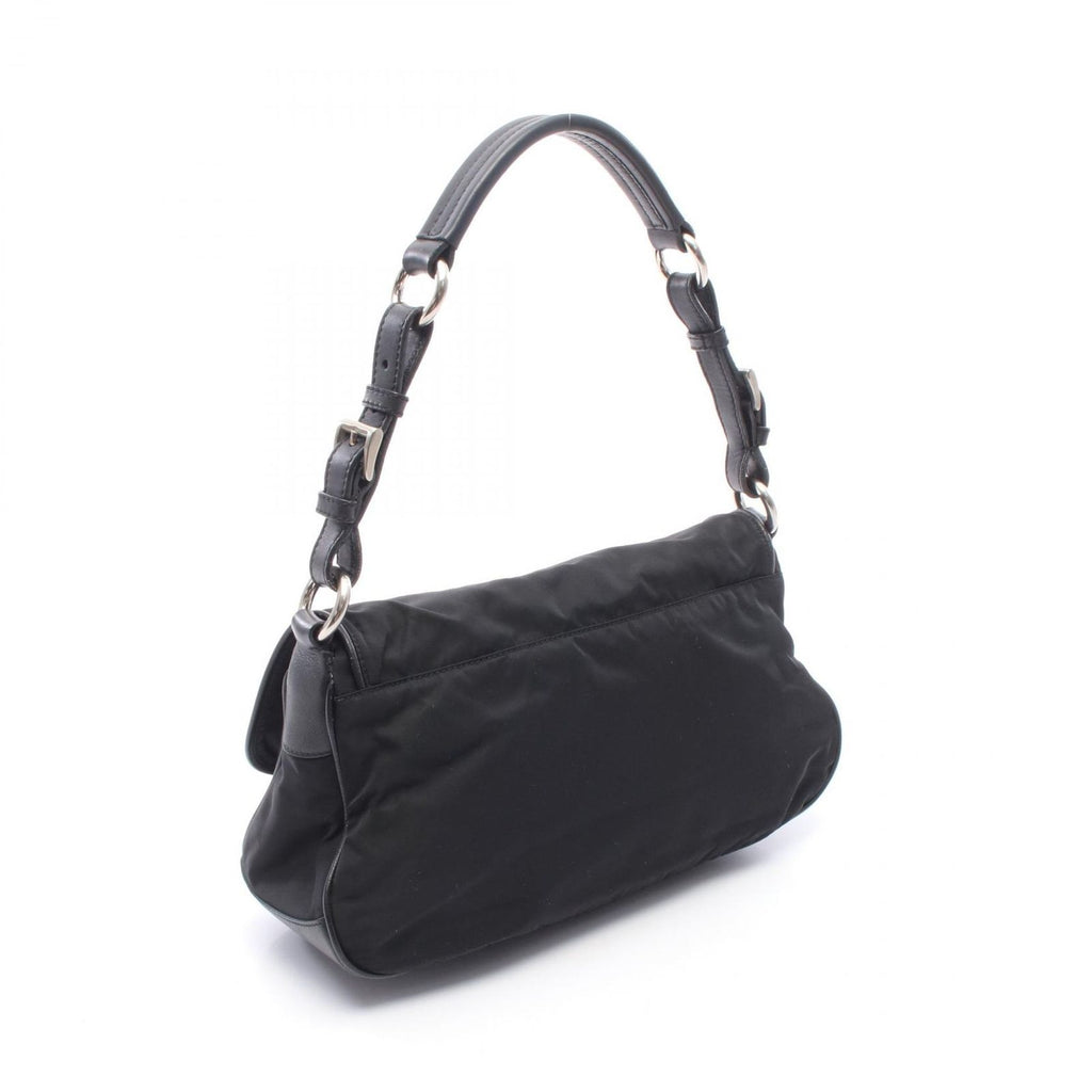 Prada Shoulder Bag Vela Vintage Black Nylon Saffiano Leather Triangle Logo — view 2
