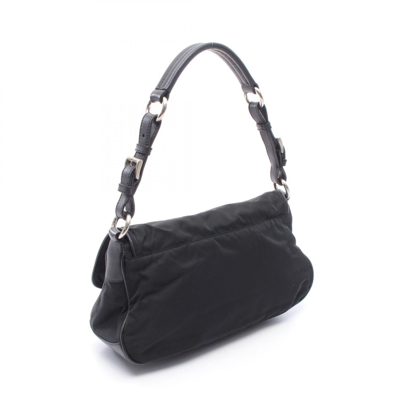Prada Shoulder Bag Vela Vintage Black Nylon Saffiano Leather Triangle Logo — view 2