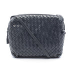 Bottega Veneta Shoulder Bag Intrecciato Navy Leather Bag with Mirror