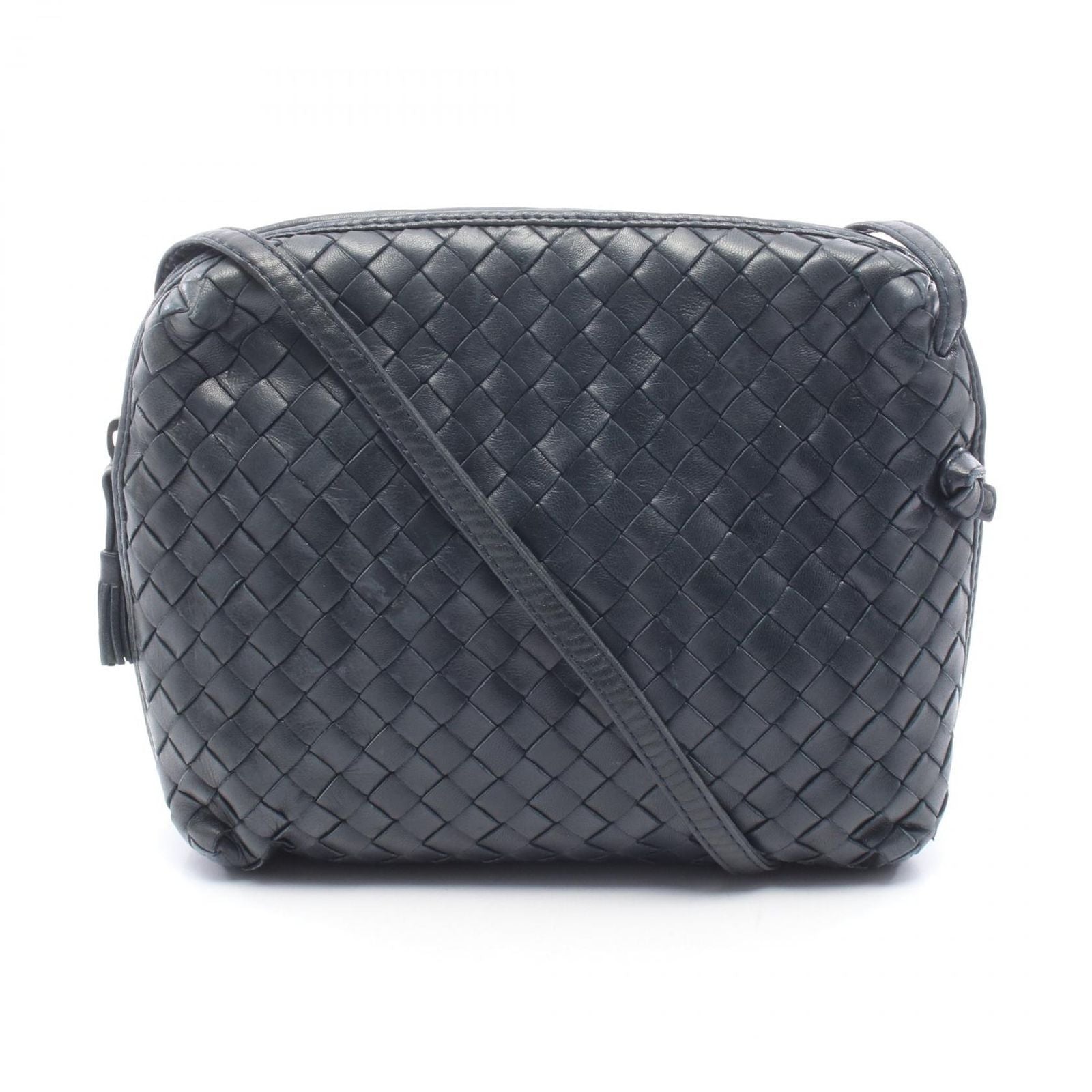 Bottega Veneta Shoulder Bag Intrecciato Navy Leather Bag with Mirror