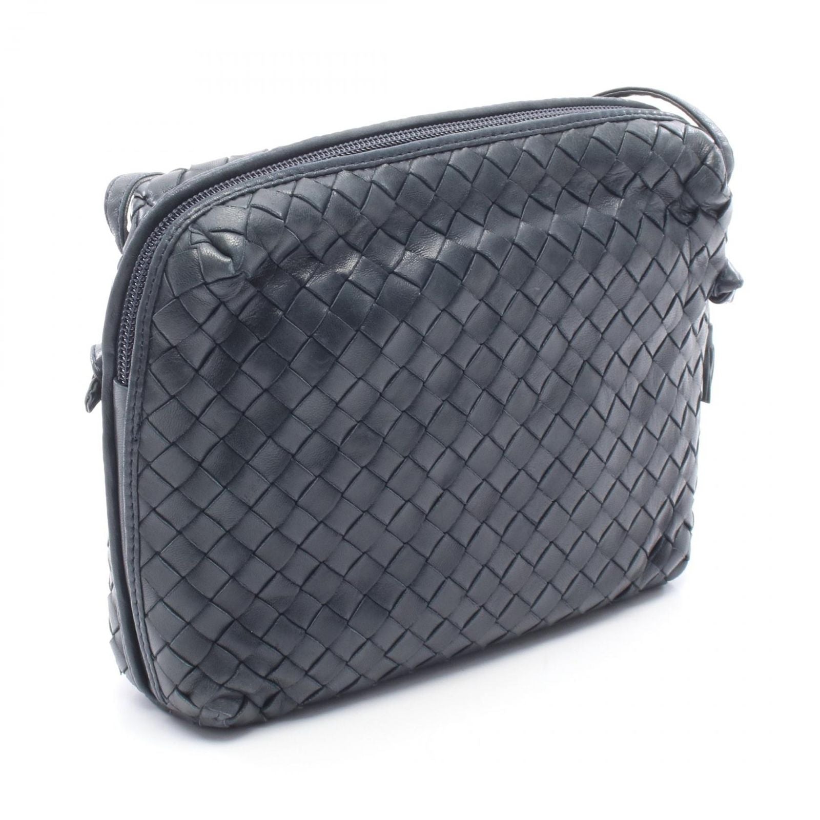 Bottega Veneta Shoulder Bag Intrecciato Navy Leather Bag with Mirror — view 2
