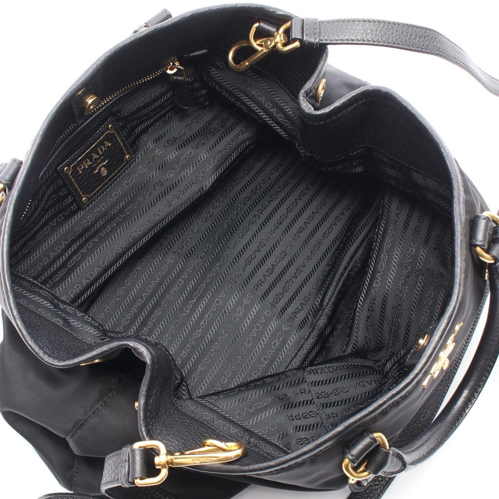 Prada Handbag Logo 2-Way Black Nylon Leather — view 3