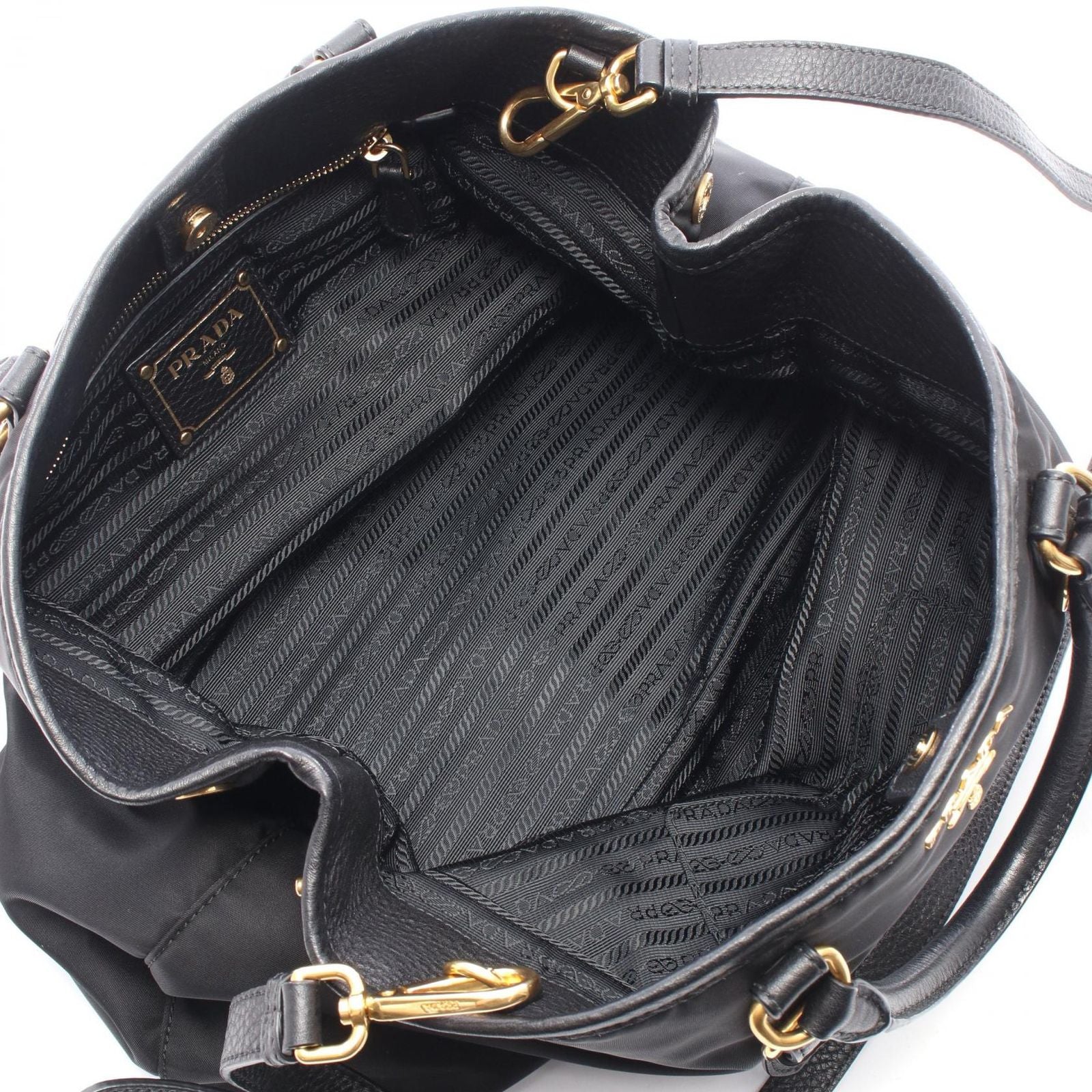 Prada Handbag Logo 2-Way Black Nylon Leather — view 3