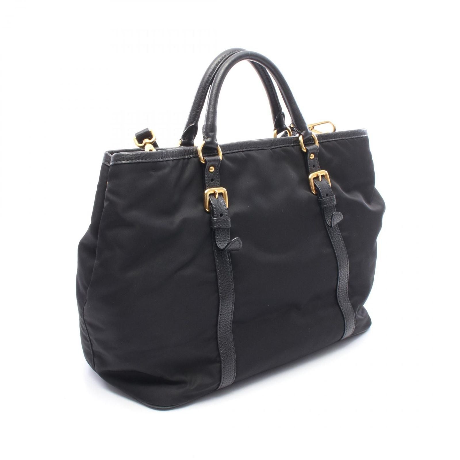 Prada Handbag Logo 2-Way Black Nylon Leather — view 2