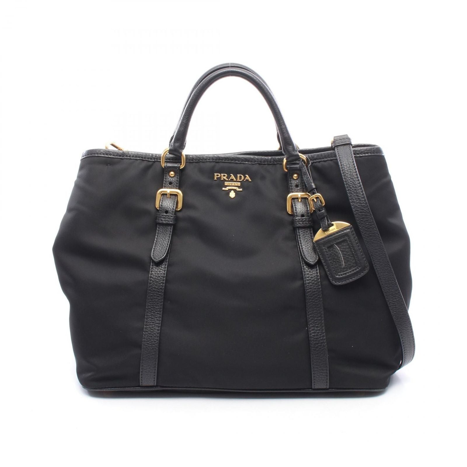 Prada Handbag Logo 2-Way Black Nylon Leather