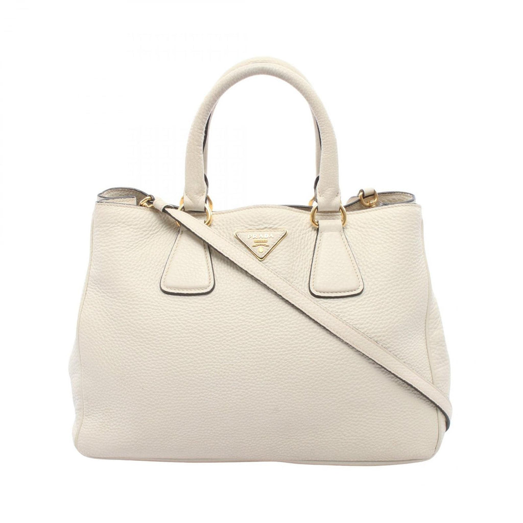 Prada Handbag Triangle Plate 2-Way White Leather Logo Hand