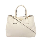 Prada Handbag Triangle Plate 2-Way White Leather Logo Hand