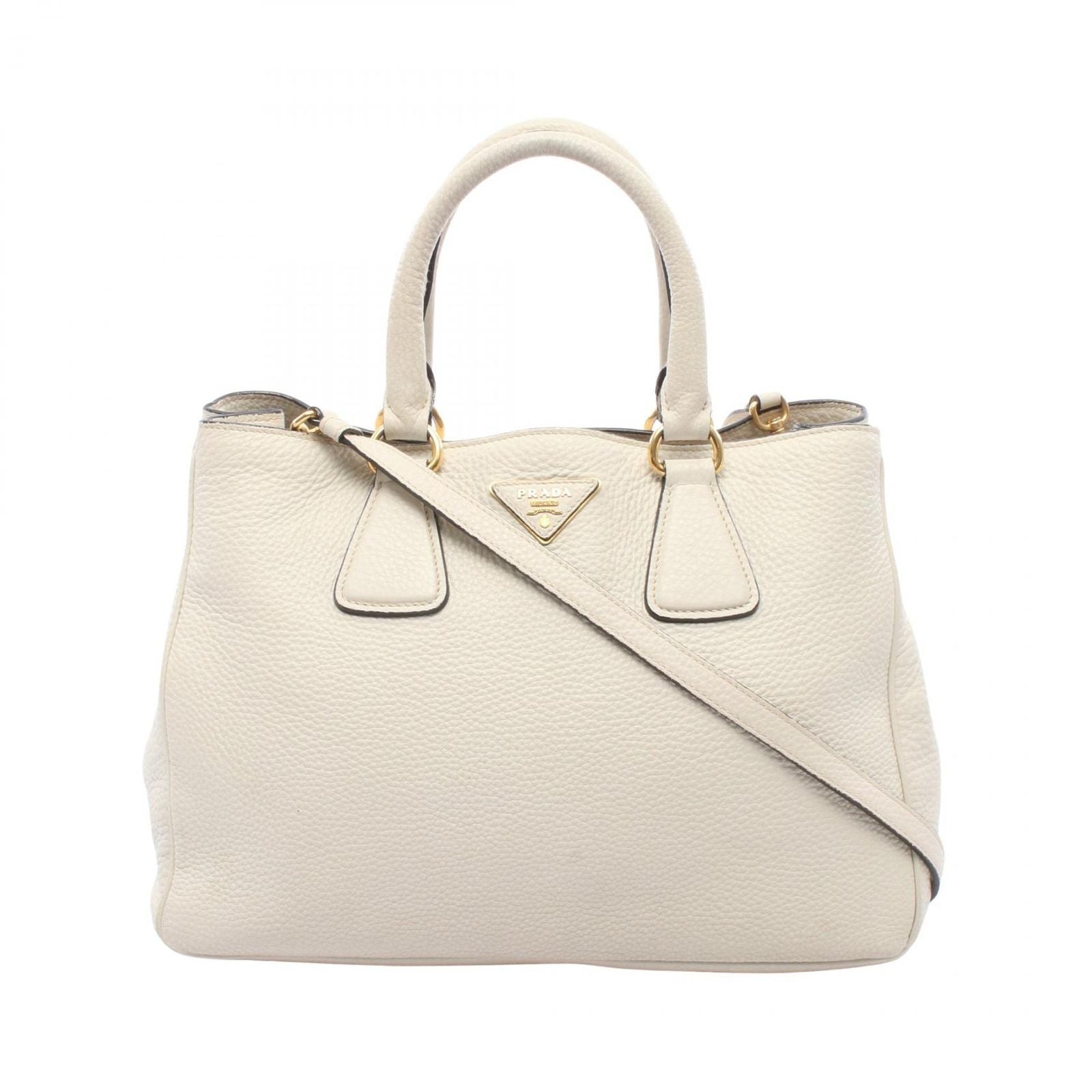 Prada Handbag Triangle Plate 2-Way White Leather Logo Hand