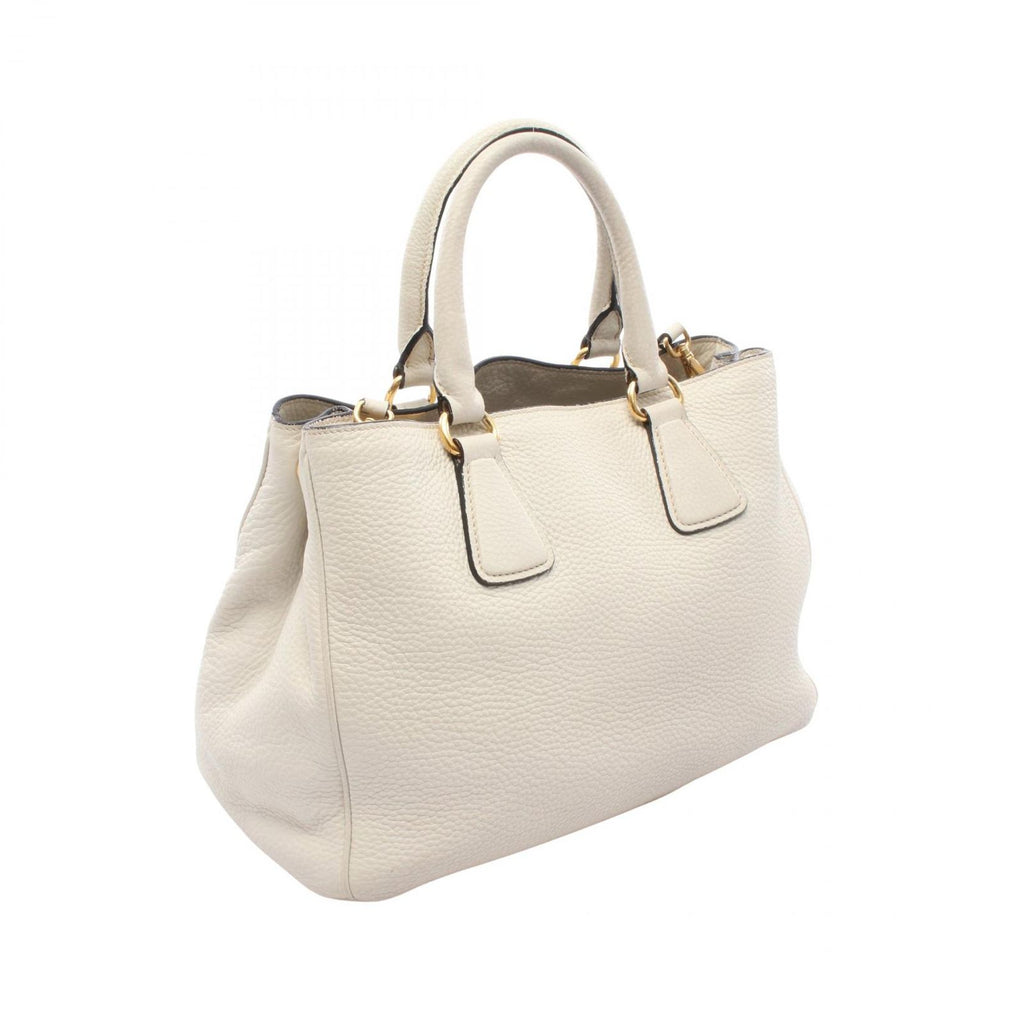 Prada Handbag Triangle Plate 2-Way White Leather Logo Hand — view 2