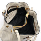 Prada Handbag Triangle Plate 2-Way White Leather Logo Hand — view 3