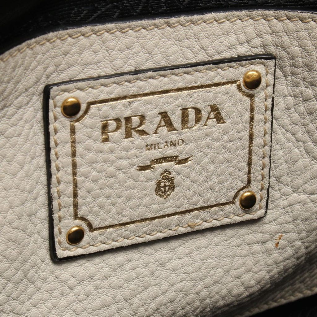 Prada Handbag Triangle Plate 2-Way White Leather Logo Hand — view 4