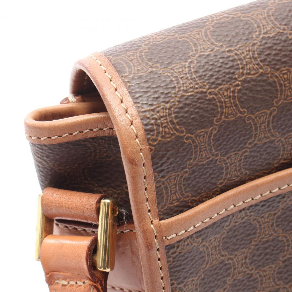 Celine Shoulder Bag Macadam Dark Brown Canvas Leather — view 8