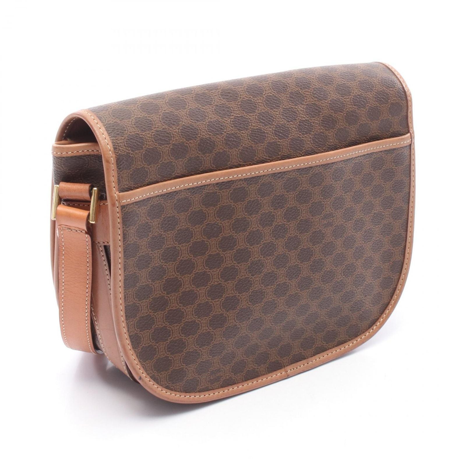 Celine Shoulder Bag Macadam Dark Brown Canvas Leather — view 2