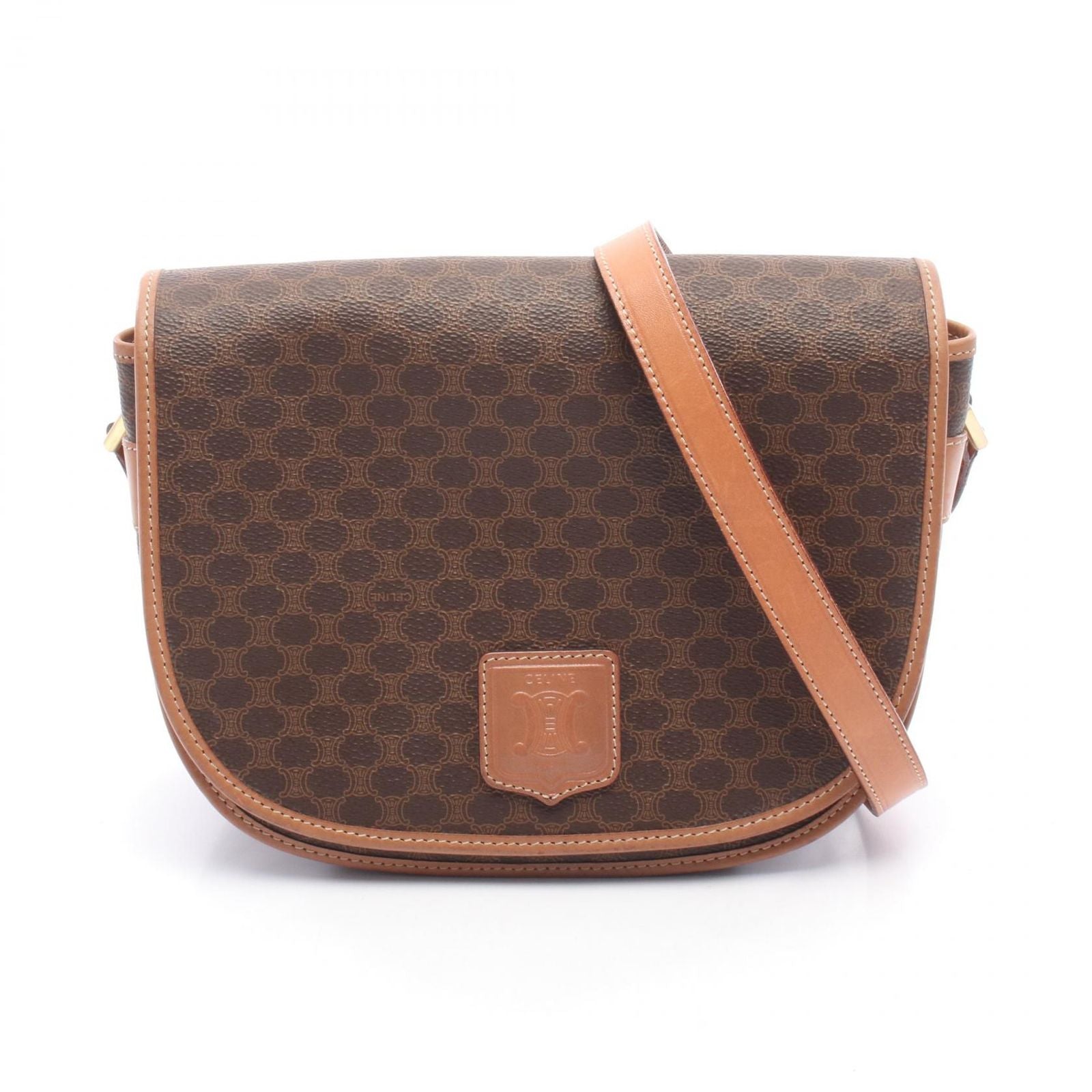 Celine Shoulder Bag Macadam Dark Brown Canvas Leather
