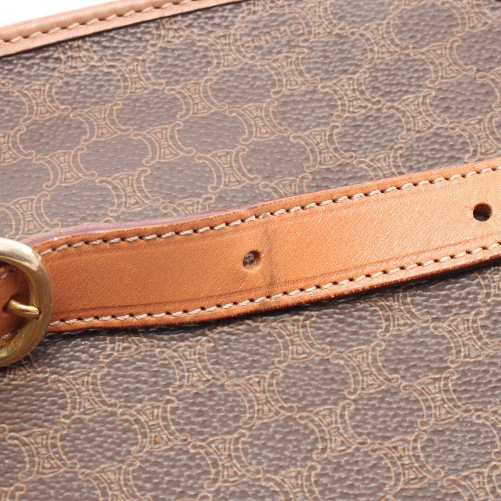 Celine Shoulder Bag Macadam Dark Brown Canvas Leather — view 9