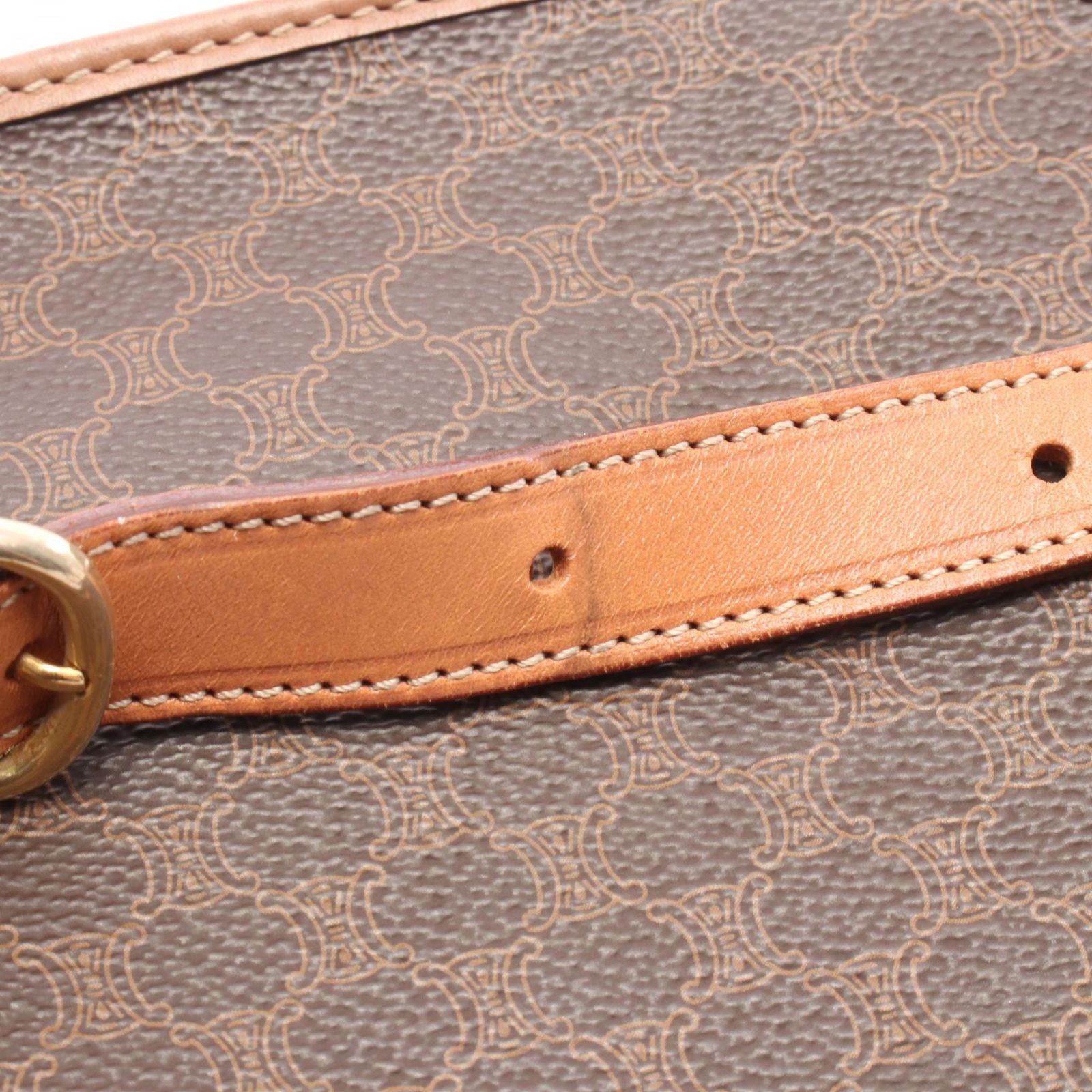 Celine Shoulder Bag Macadam Dark Brown Canvas Leather — view 9