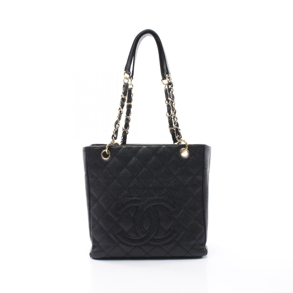 Chanel Tote Quilted Petite Shopping PST Black Caviar Leather Chain