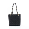 Chanel Tote Quilted Petite Shopping PST Black Caviar Leather Chain