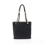 Chanel Tote Quilted Petite Shopping PST Black Caviar Leather Chain