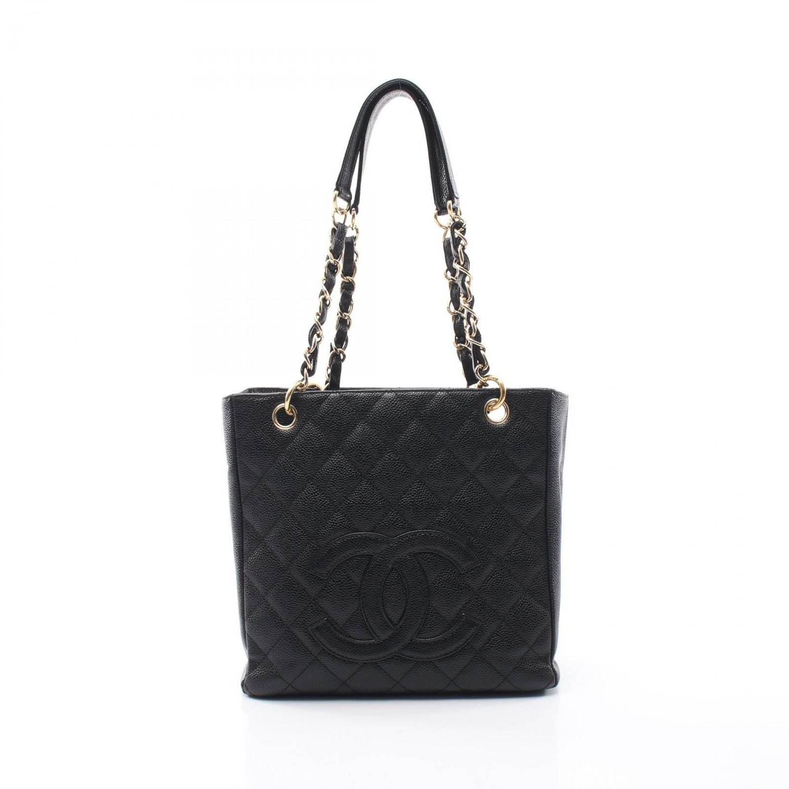 Chanel Tote Quilted Petite Shopping PST Black Caviar Leather Chain