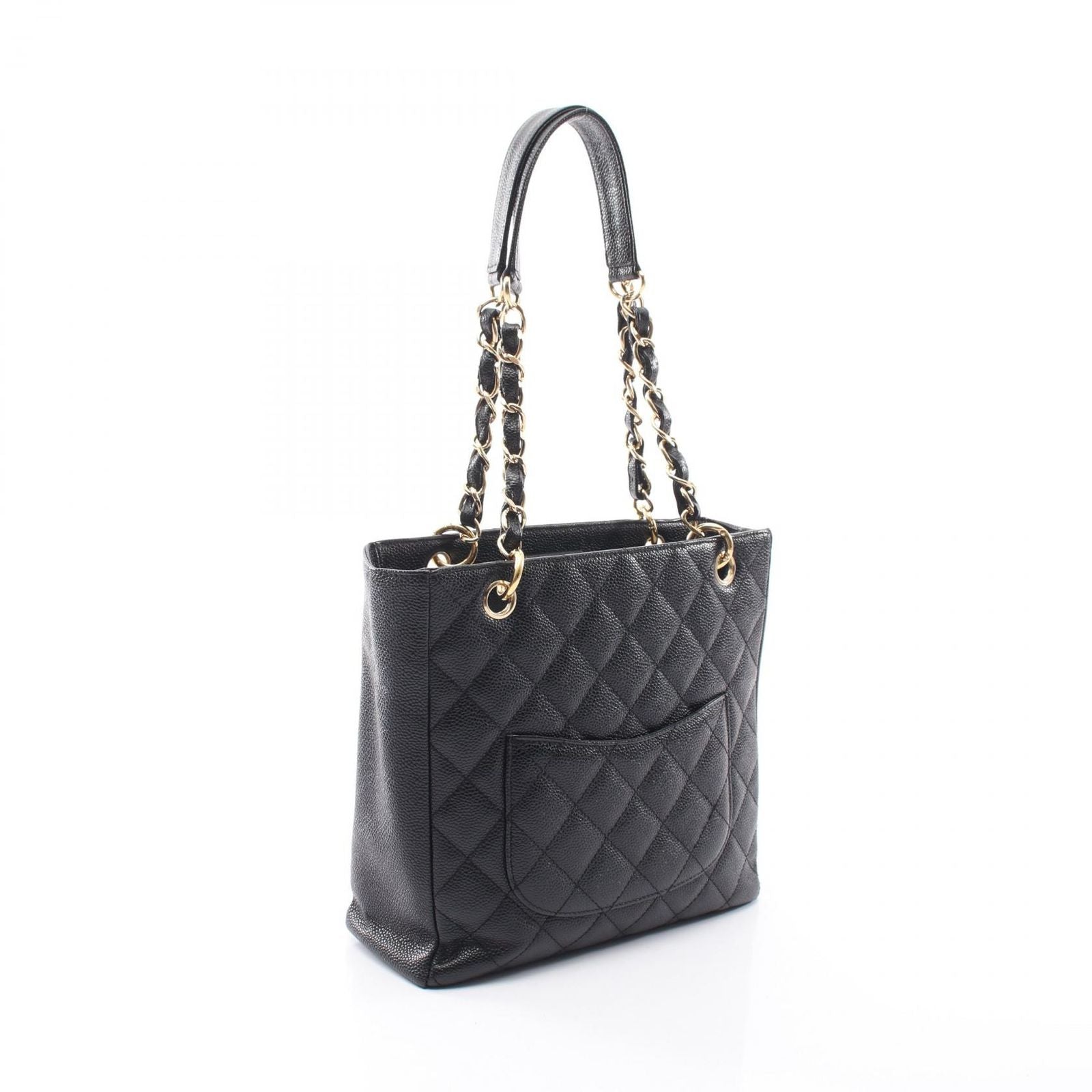 Chanel Tote Quilted Petite Shopping PST Black Caviar Leather Chain — view 2