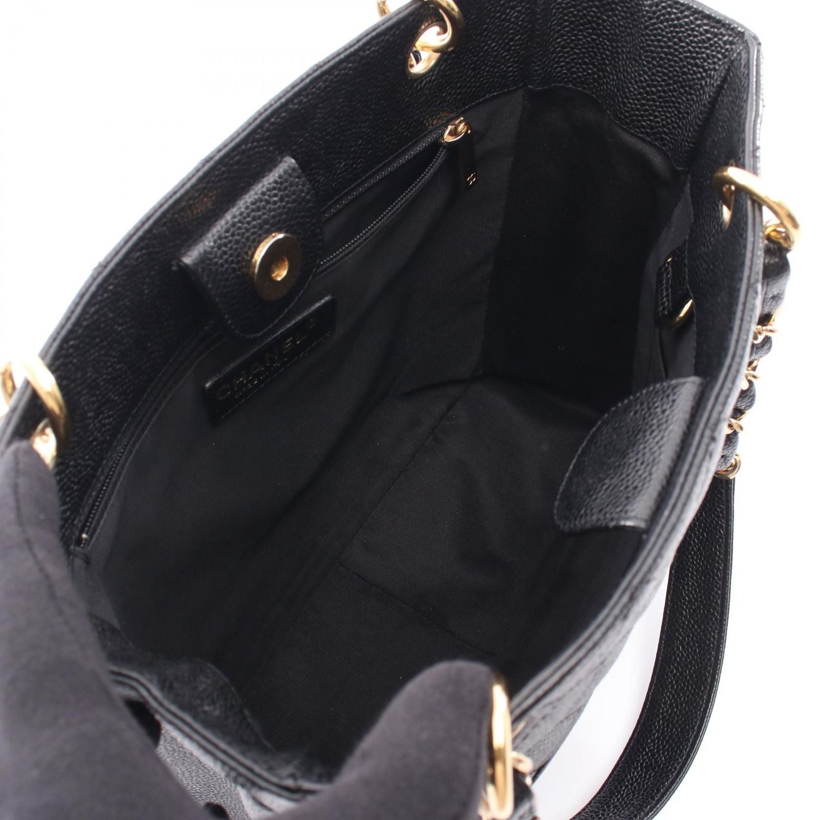 Chanel Tote Quilted Petite Shopping PST Black Caviar Leather Chain — view 3