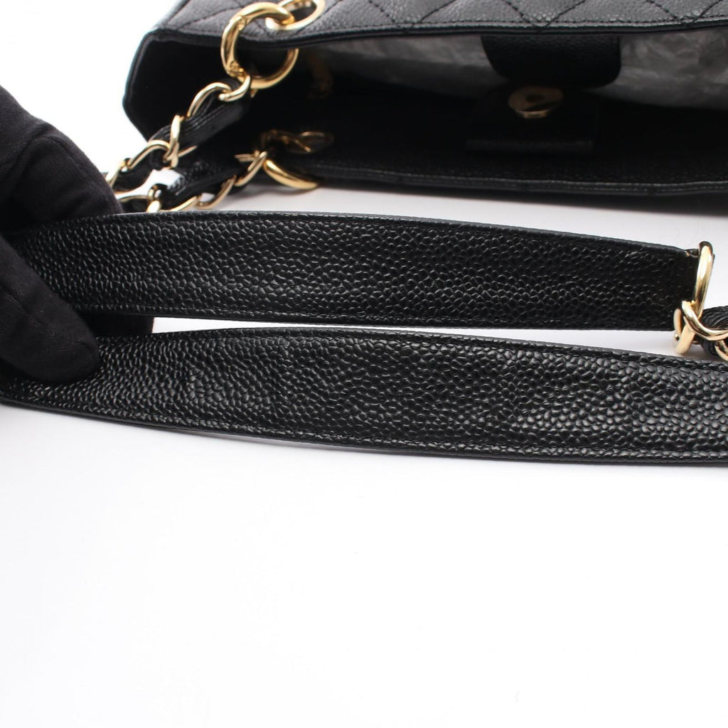 Chanel Tote Quilted Petite Shopping PST Black Caviar Leather Chain — view 8