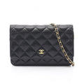 Chanel Shoulder Bag Quilted Black Caviar Leather Chain Wallet
