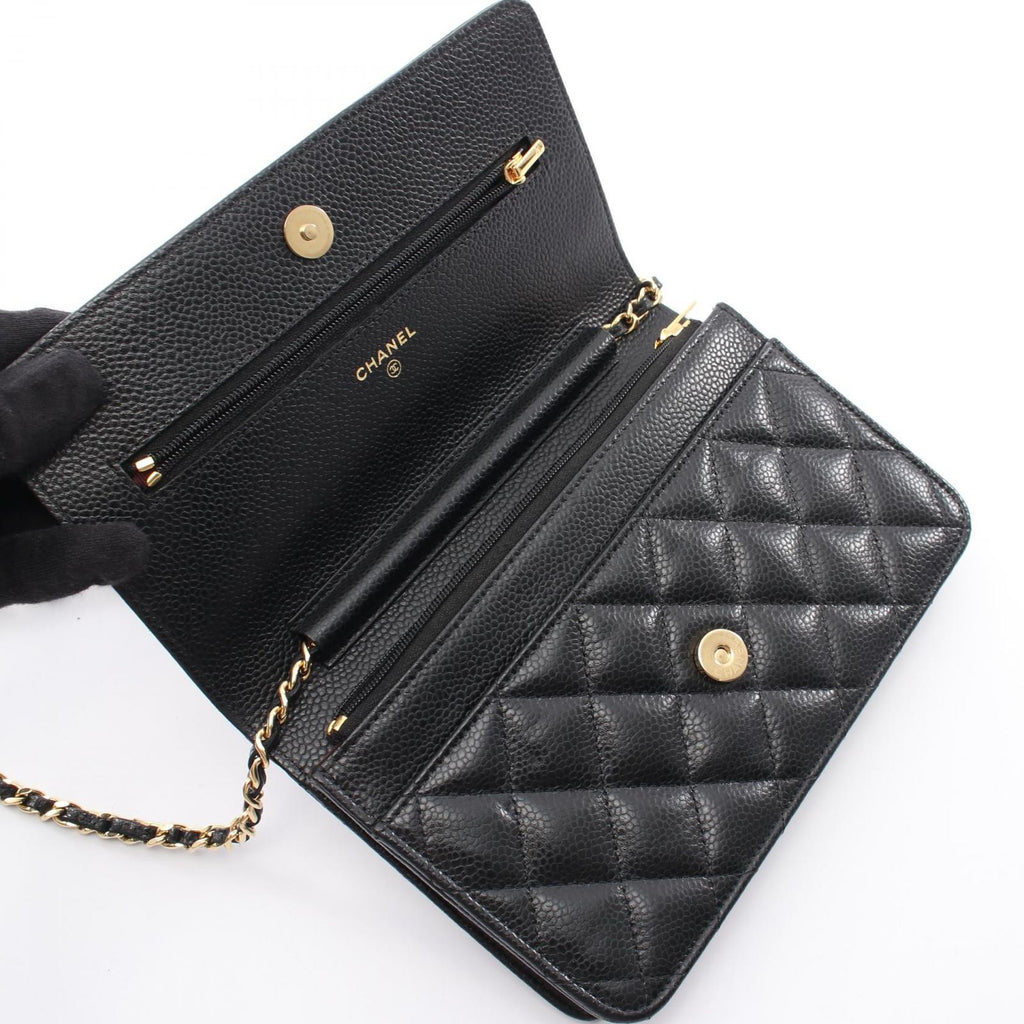 Chanel Shoulder Bag Quilted Black Caviar Leather Chain Wallet — view 6
