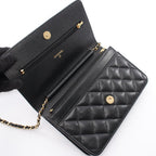 Chanel Shoulder Bag Quilted Black Caviar Leather Chain Wallet — view 6