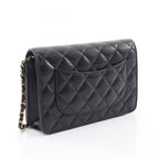 Chanel Shoulder Bag Quilted Black Caviar Leather Chain Wallet — view 2